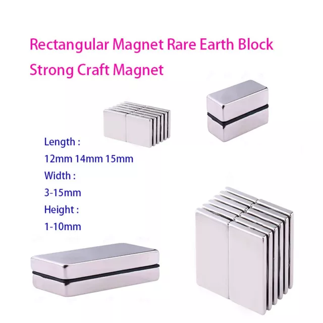 Magnete rettangolare L12-15 mm L3-15 mm H1-10 mm blocco terre rare forte magnete artigianale