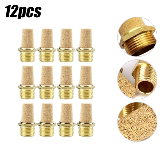 12pc 0.6cm PT Pneumatique Air Silencieux Échappement Or Ton Pneumatique Pot