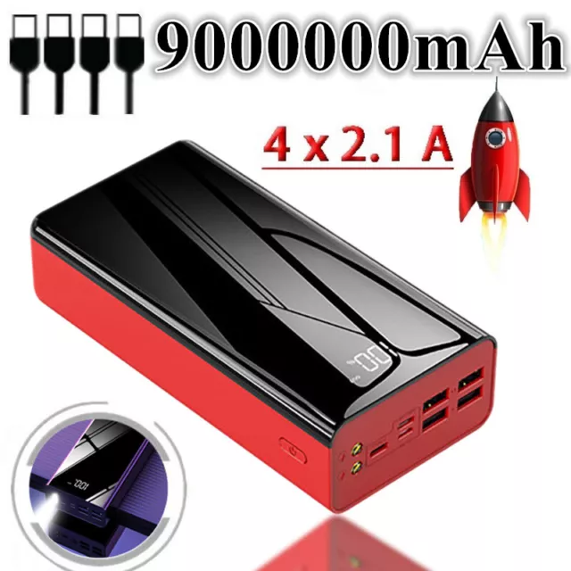 Portable 9000000mAh Power Bank 4USB Fast Charger Battery Pack for Mobile Phone