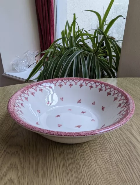 Vintage English ironstone tableware cereal/dessert bowl 6 3/8" red & white