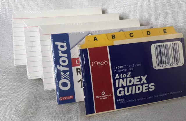 4000 Index Cards Ruled White w/ Guides A-Z Oxford Mead New 3"x 5"