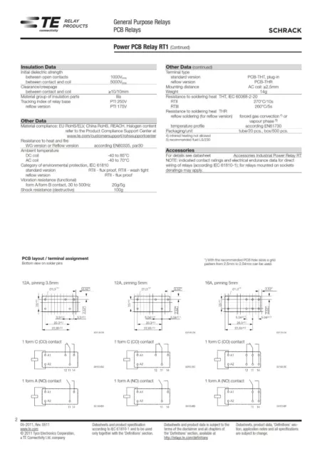 TE Connectivity RT314012 Relais 12V DC 1xUM 16A 360R Power PCB Relay 855259 3