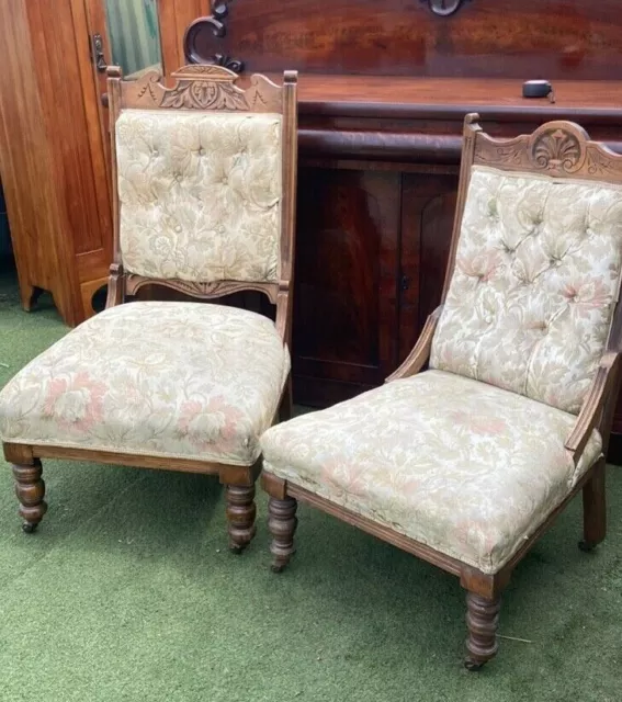 antique Victorian chairs his and hers matching pair fireside chairs 