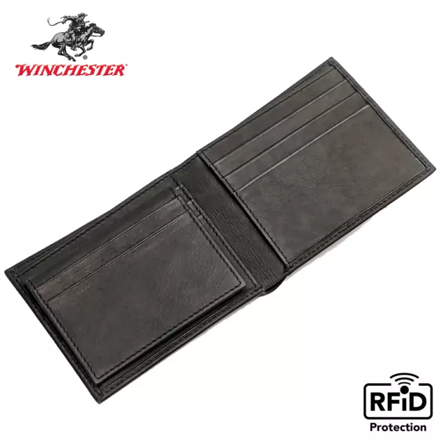 Winchester Bifold Mens Wallet RFID Blocking ID Window Full Grain Genuine Leather