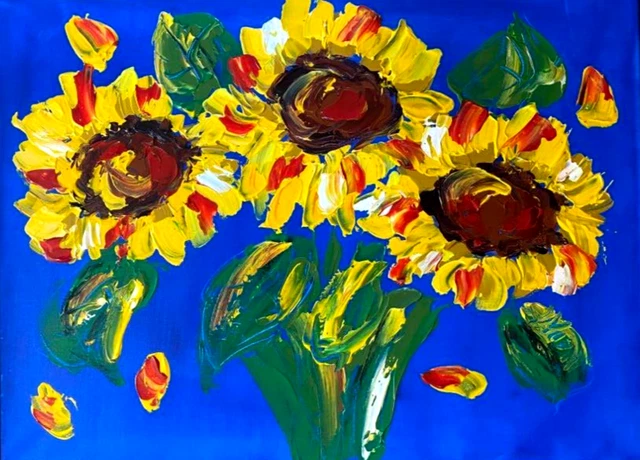 SUNFLOWERS   by  Mark Kazav  Large Abstract Modern Original Oil Painting RET34