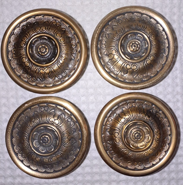 4 Lrg Antique Victorian Brass Curtain Drapery Tie Holdback Knobs Medallion 4 In 2