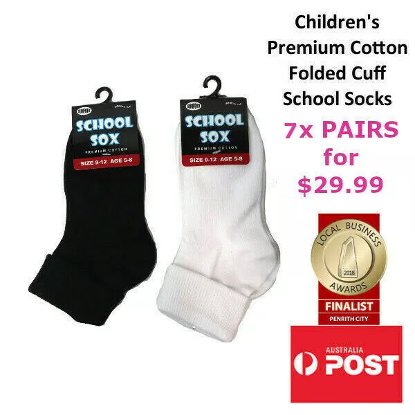 Children's Premium Cotton Folded Cuff School Socks Foldover 7x PAIRS FOR $29.99!