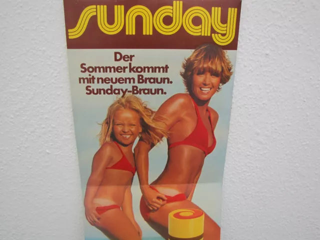 sunday Sonnenmilch Reklame Aufsteller Werbung Werbeschilder Pappe 70er Jahre