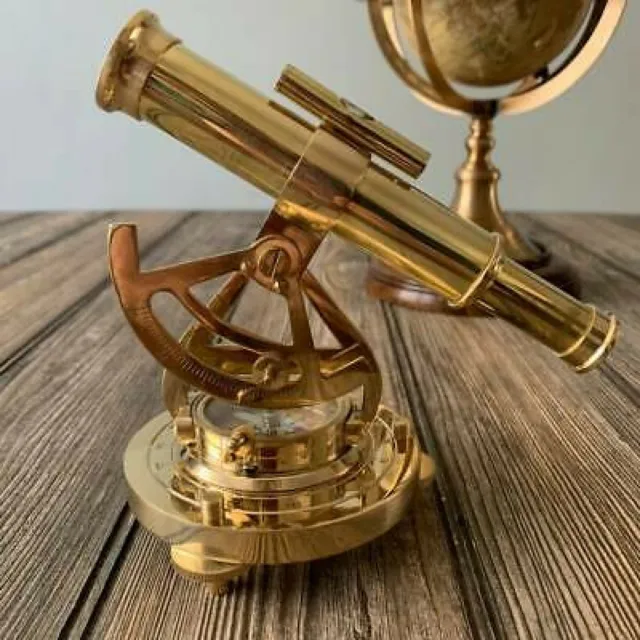Vintage Antique Nautical Brass Alidate Compass With Telescope Decor