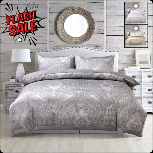 3 Piece Jacquard Duvet Quilt Cover Bedding Set Double King Sizes With Pillowcase