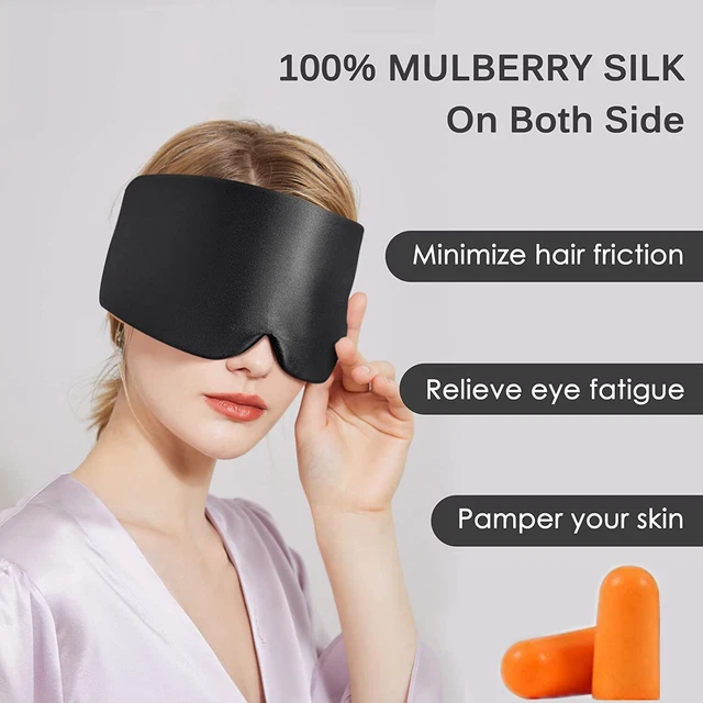 Schlafmaske Herren Damen Seide Verstellbar Brille Augen Reise Augenbinde Schwarz
