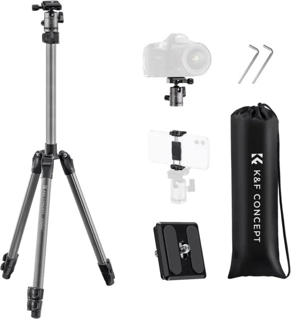 K&F Concept 66''/168cm Compact Tripod for Camera and Phone, 8kg/17.6lbs Load Cap
