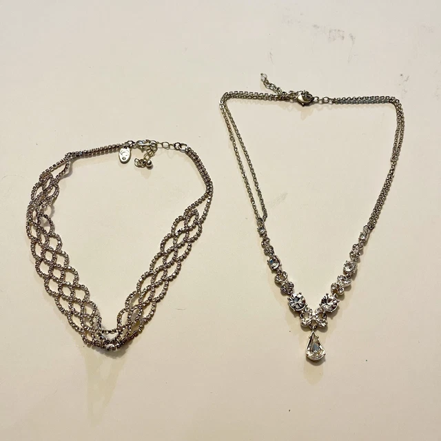 Charming Charlie Silver Bling Choker Necklace / Drop Pendant Lot Of 2