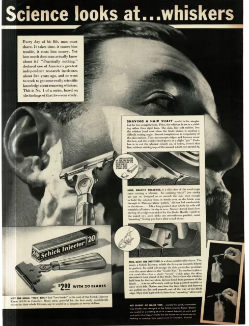 1937 Schick Injector Razor Blades Shaving close-up Vintage Print Ad