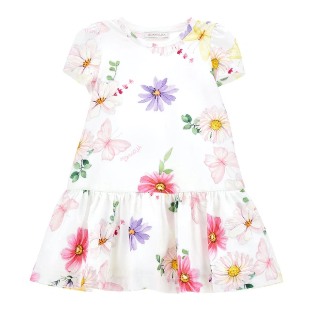 MONNALISA Abito bambina jersey di cotone floreale vita bassa 3 6 10 12 anni