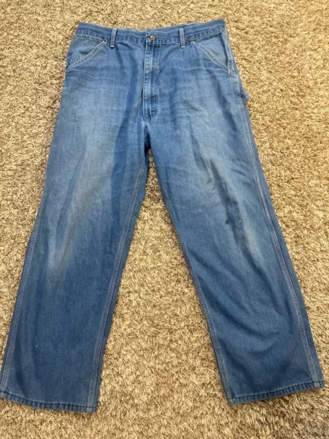 Vintage Sears Roebuck carpenter pants men's Tag 38x30 Fit 36x30 blue denim 80s