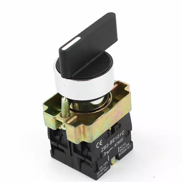 21mm Panel Mount DPST 3-Position Latching Rotary Selector Switch AC 600V 10A