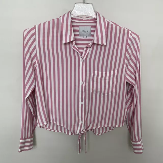 RAILS Val Tie-Front Shirt Top Woman's Small Long Sleeve Pink White Dali Stripe