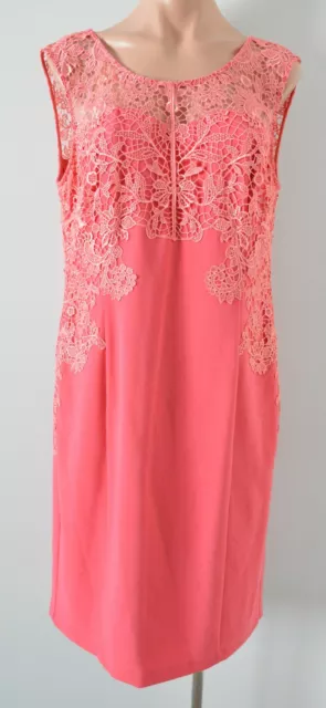 Diana Ferrari Dress Womens Size 14 Pink lace Trim Shift Sleeveless