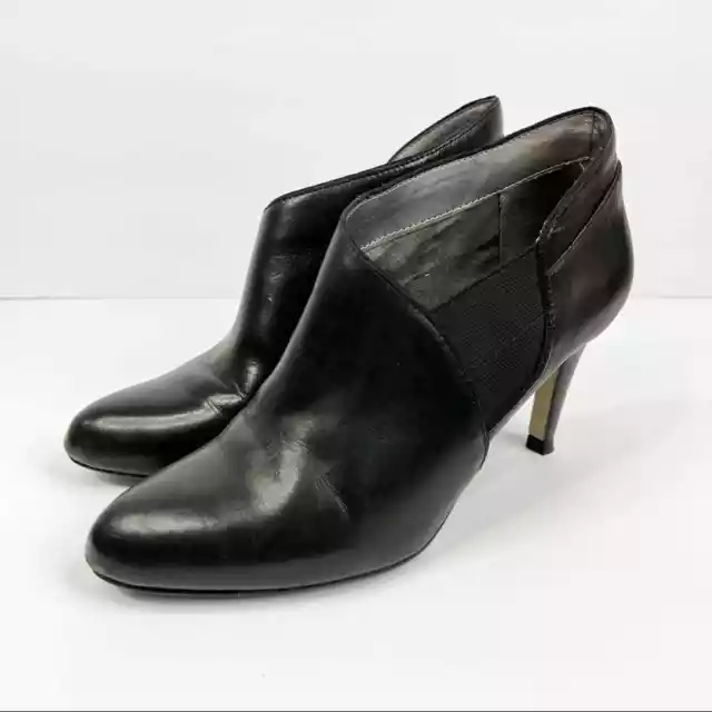 Adrienne Vittadini Tikki Slip On Classic Black Leather Heeled Booties Shoes 7.5