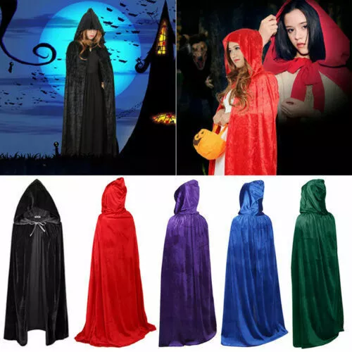 Halloween Hooded Velvet Cloak Robe Medieval Witchcraft Cape Robe Vampire Costume 3