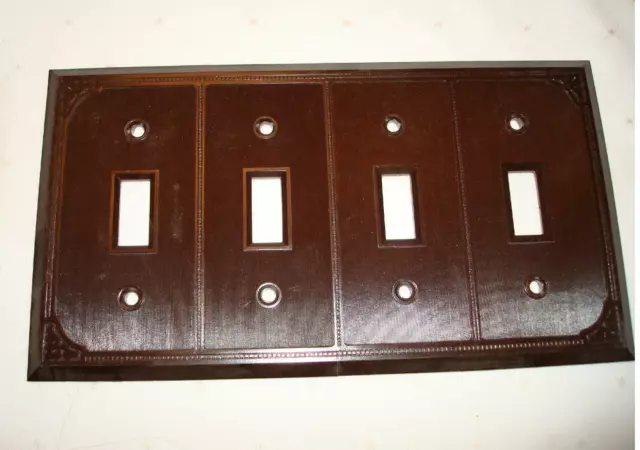 55 Vintage Smith & Stone Brown Bakelite 4 Gang Ribbed Toggle Wall Plate 304 Nos