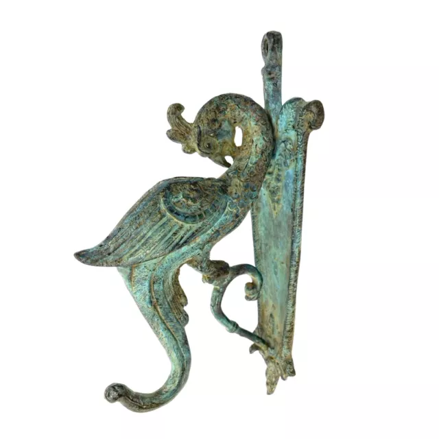 Peacock Wall Hook Plant Hanger Vintage Genuine Verdigris Green cast Bronze 2
