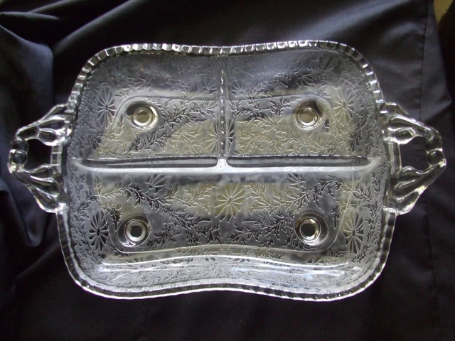 Vintage 3 Part New Martinsville Etched Relish, Big Elegant Divided Serving Dish