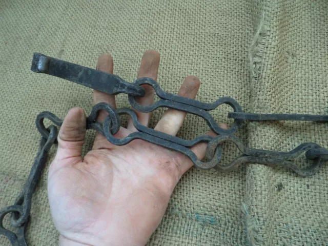 Antique Hand Forged Chimney Cooking Chain Hearth Fireplace Cooking Trammel Hook