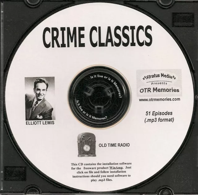 CRIME CLASSICS - 51 Shows Old Time Radio In MP3 Format OTR On 1 CD