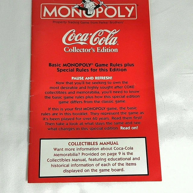 Monopoly Coca-Cola Collectors Edition Game Rule book Collectibles Manual