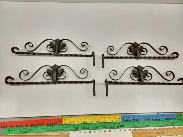 4x Antique Wrought Iron Swing Arm Curtain Brackets - Art Nouveau 12