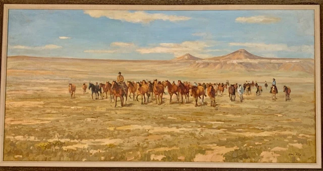 Texas COWBOY Artist Don Ray (1937-2006) Original Oil "RAMUDA" 33" H X 57" W