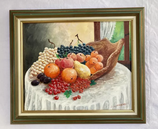 Huile Sur Toile Nature Morte Fruits Signée 2