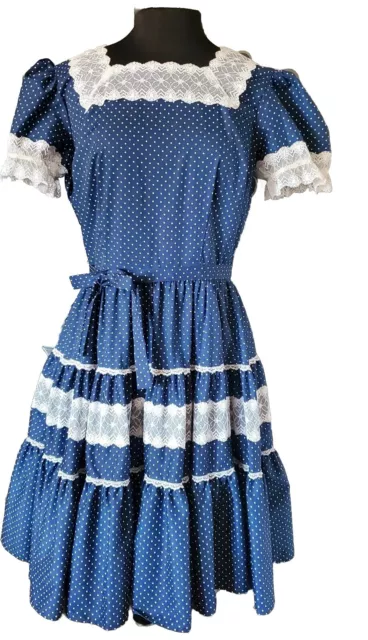 VTG Square Dance Dress Size 18 Partners Please 60's 70's Blue Rockabilly Twirl