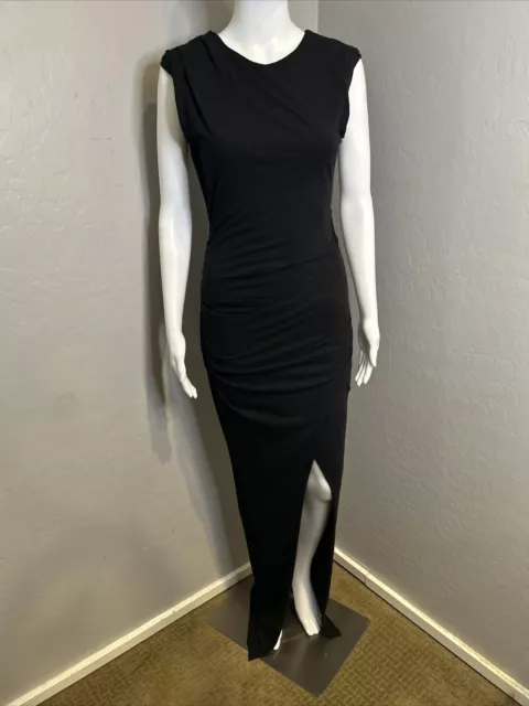 Pam & Gela Womens Black Twisted Ruched Maxi Slit Sleeveless Dress Small