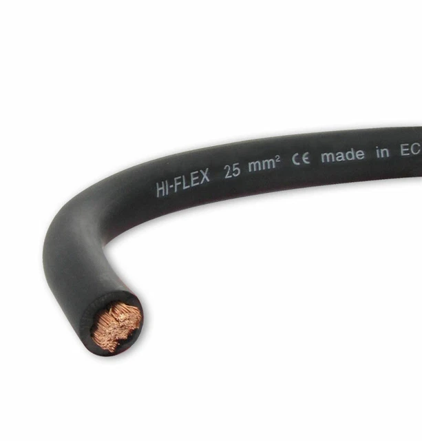 CABLE ELECTRIQUE EXTRA SOUPLE BATTERIE SOUDAGE NOIR 25 mm² - LONGUEUR AU CHOIX
