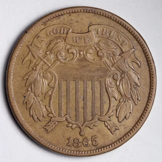 1865 Two Cent Piece CHOICE AU+/UNC E148 WFW