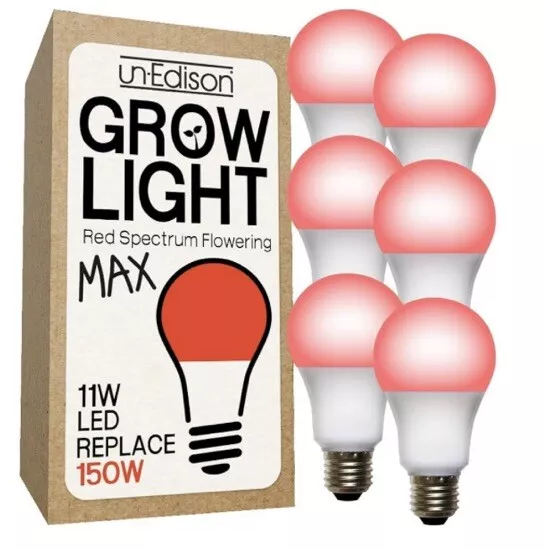 Un-Edison Grow Light A19 150W Replacement LED Red Spectrum Fruiting(6)Pack