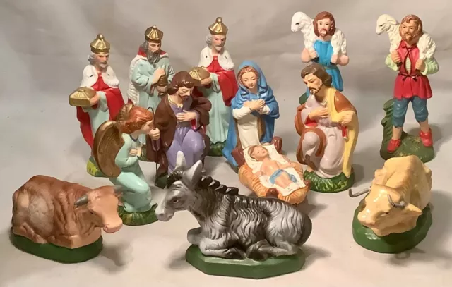 Vintage Hand Painted 13 Piece Nativity Set Japan