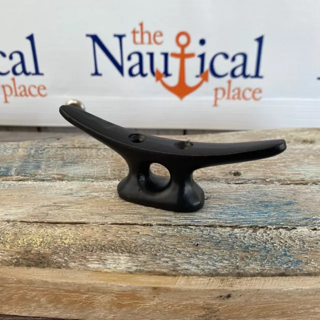 Small Cast Iron Cleat w/ Black Finish - Nautical Marine Boat Dock Chock - Hanger