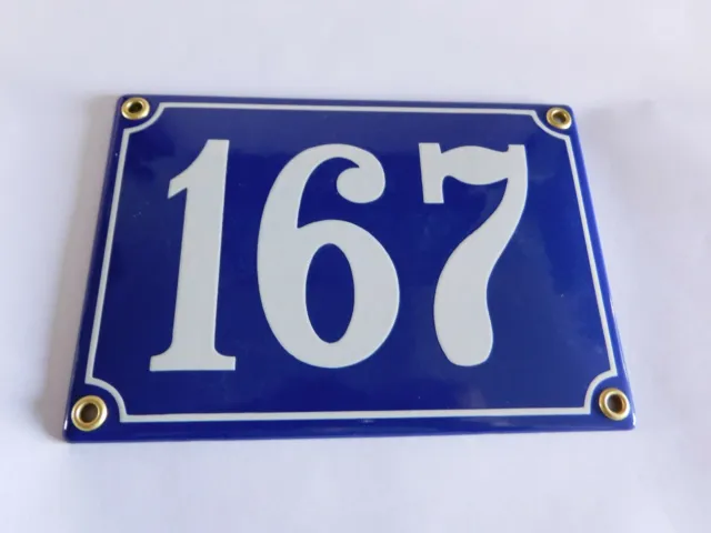 Antique French Blue  Genuine Enamel Porcelain House Door Number Sign / Plate 167