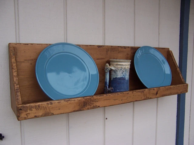 Primitive Rustic Pine Country Display Wall Plate Shelf Farmhouse Shelves Rack