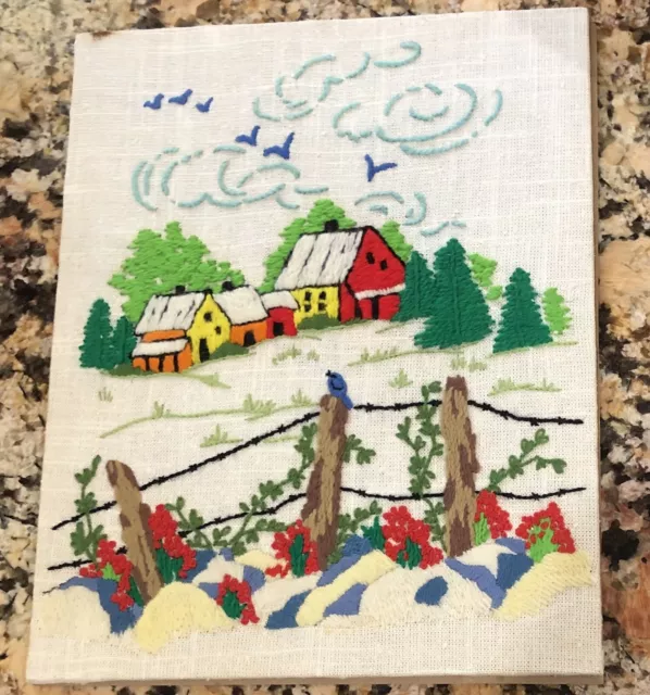 Imagen de campo Crewel terminada 11X14 colores vibrantes