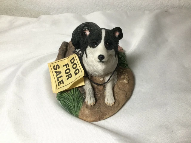 1984 Earl Sherwan Charmstone Black/White Dog Sitting Figurine - FREE SHIPPING