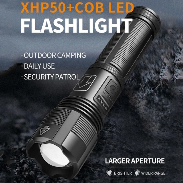 LED Flashlight USB Rechargeable Torch Waterproof Tactical Hunting Lantern XHP50: