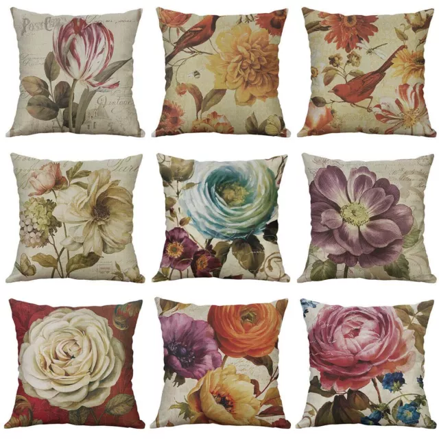 Decor Retro Throw Home flower Case Pillow Cover Cushion Linen 18" Waist Sofa