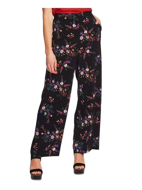 VINCE CAMUTO Womens Black Floral High Waist Pants 2