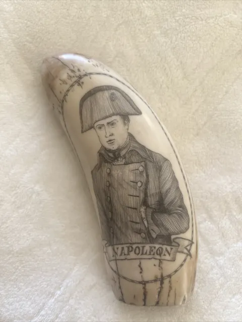 Scrimshaw Sperm whale tooth resin REPRODUCTION " NAPOLEON" 7 inches long