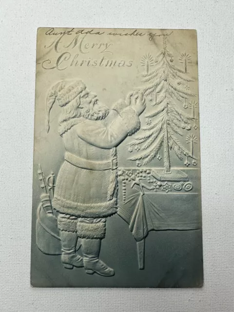 Posted Antique Christmas Postcard ~Vintage Embossed Santa ~ A Merry Christmas